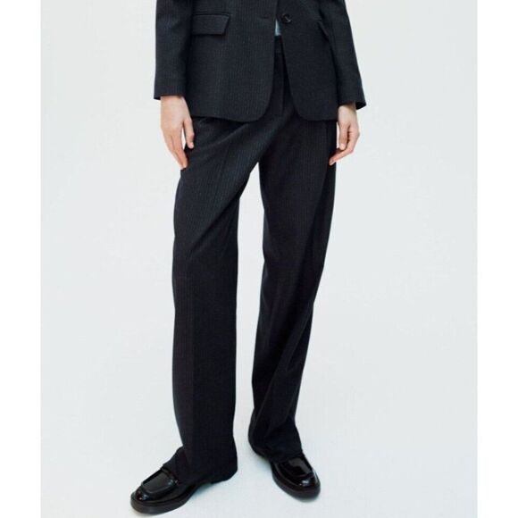 Zara Pants - Zara Womens Dress Pants Size S Navy Blue Straight Leg Pinstripe 2330/530 NWT